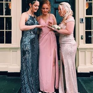 Blush pink satin prom dress